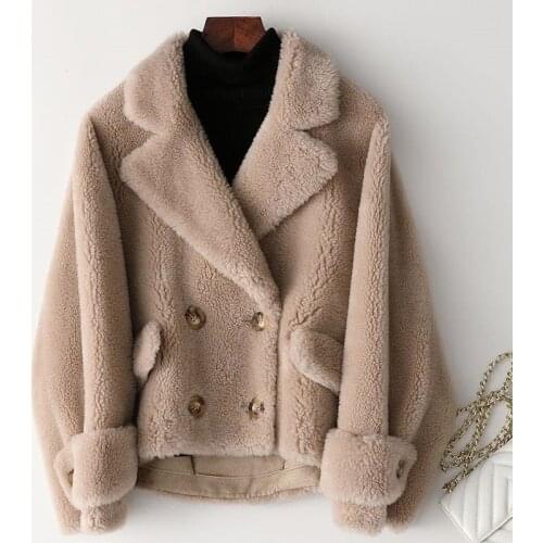 Women 2019 Winter Real Sheep Shearing Lamb Fur Coat Female Genuine Wool Coat Suede Leather Liner Abrigos Mujer Invierno C104-07