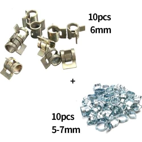 10Pcs 6mm Spring Clip Clamp Hose Clamp Pipe Fastener Steel Zinc Plated Clamps+ 10Pcs 5-7mm Double Ears Clamp
