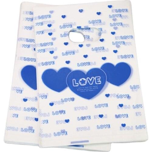 New Style Wholesale 100pcs/lot 15*20cm Blue Lovely Heart Plastic Package Bags Favor Christmas Candy Packaging Bags