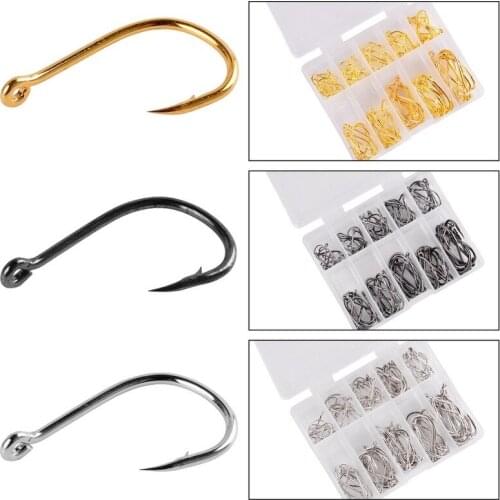 100Pcs Fishing Hooks Set Carbon Steel Single Circle Fishing Hook Fly Fishing Jip Barbed Carp Hooks Sea Tackle Accessories