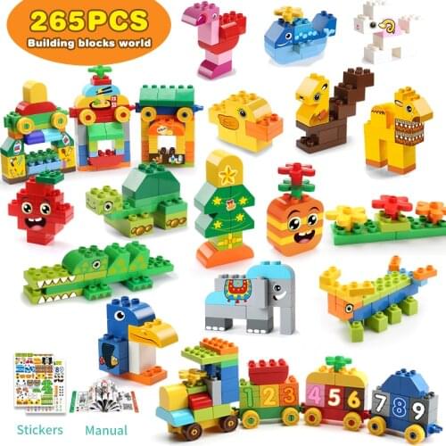 102-265Pcs Big Size Building Blocks Colorful Bulk Bricks Figure Accessories Kids Toys Gift Sticker