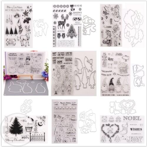 29 Styles) 2020 Christmas Deer Gift Clear Stamps and Metal Cutting Dies DIY Scrapbooking Paper Album Crafts Seal Cards Stencils