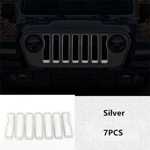 For Jeep Wrangler JL 2018 7PCS ABS Chrome Car Front Hood Mesh Grill Grille Decorative Cover Trim Car Styling Accessories
