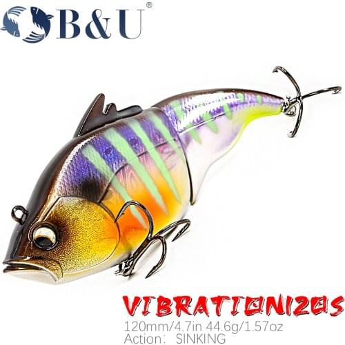 B&U 120mm Vibration Wobblers Fishing Lure Lipless Crankbaits Sinking Hard Bait Plastic Artificial VIB Bait Bass Fishing Tackle