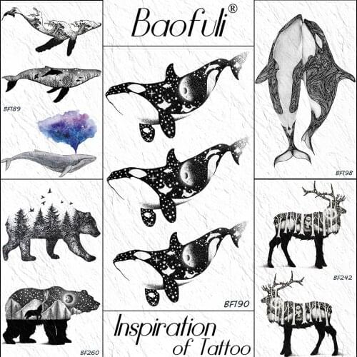 Baofuli Waterproof Fish Galaxy Planets Whale Temporary Tattoo Sticker Star Balck Tattoos Fake Tatoo Women Men Body Art Arm Hand