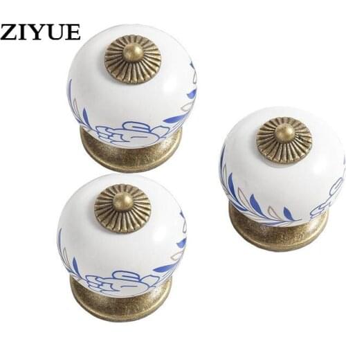 Free Shipping 2pcs Porcelain Handle Single Hole Round Countryside European Style Of Ancient Furniture Drawer Cabinet Door