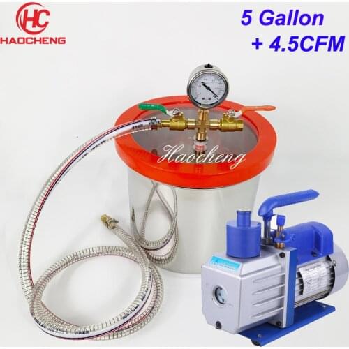 Free Shipping 5 Gal (20L) Vacuum Chamber Pump with 4.5CFM 220V Vacuum Pump,28cm*30cm Stainless Steel Degassing Chamber