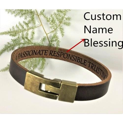 Personalized Engraved Custom Name Bracelet & Bangle For Men Women PU Leather Bracelets Custom Gift For Dad