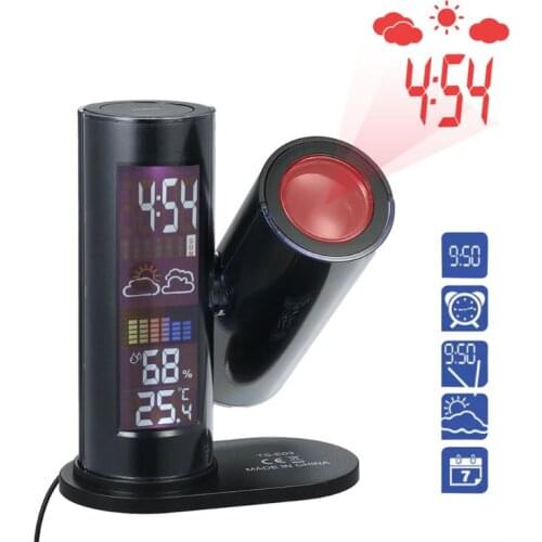 Digital Alarm Clock Weather Station LED Temperature Humidity Weather Forecast Snooze Table Clock With Time Projection