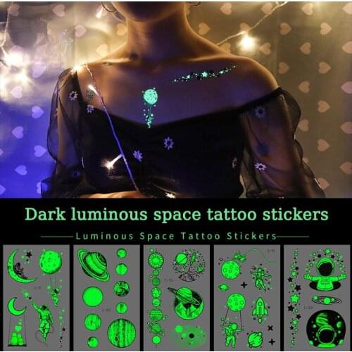 Kids Cartoon Space Rocket Luminous Tattoo Sticker Body Art Temporary Child Facial Luminous Sticker Arm Leg Fake Tattoo Sticker