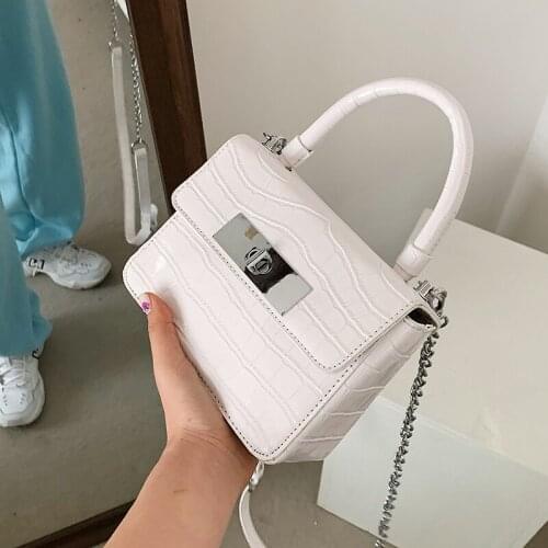 Design High-end Crocodile Pattern Bag Female 2021 New Fashion Hot Chain Crossbody Bag Square Bag Handbag Width: 19cm