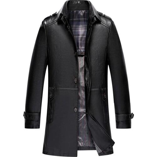 Mens Leather Windbreaker Outdoor Coat New Arrival Mens Jacket Mid-length Style Stand-up Collar veste homme, Big Size M-4XL