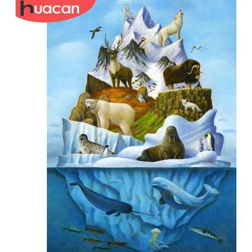 HUACAN Coloring By Number Bear Animal Kits For Adults Handpainted DIY Frame Picture By Number Winter On Canvas Home Decoration