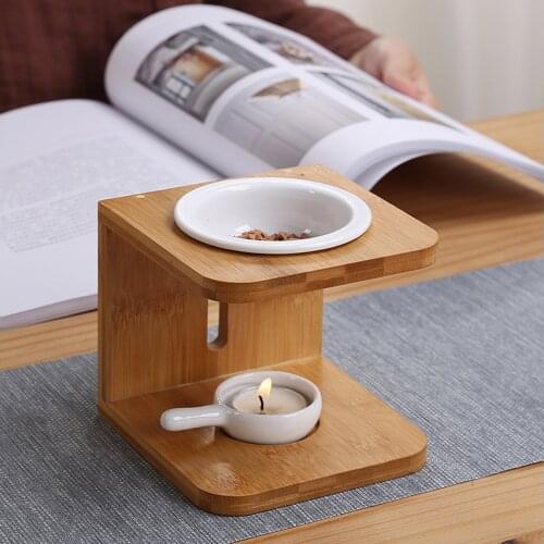 Ceramic Aroma Oil Candle Holder Wooden Creative Household Candle Lamp Holder Aromatherapy Burner Home Decoration