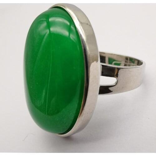 Green Jad e Stone Oval Bead GEM Finger Ring Jewelry For Woman Gift Size 8 X120