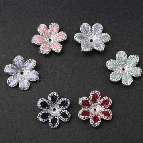 Beautiful Flower with Silver Lace Applique Trim Embroidered Lace Patches For Garment Accessories Decoration Sew 24mm 10pcs