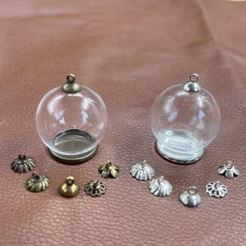 30x20mm Round ball shape clear glass bubble bottle & crown tray base cap --for DIY necklace accessories finding Micro landscape