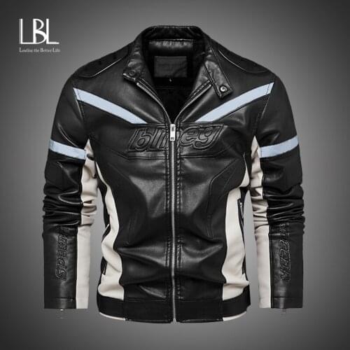LBL Winter Faux Leather Jacket Men Fleece Warm Coats Fashion Stand Motorcycle Jackets Mens Reflective Biker PU Leather Jackets