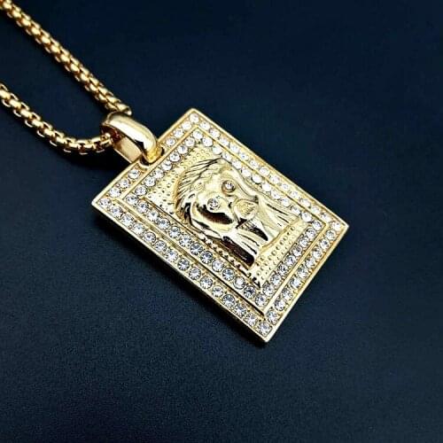 Fashion hiphop Christian Jesus Pendant Necklace For Women Men Gold-color Stainless Steel Prayer Jewelry Crucifix Pendant