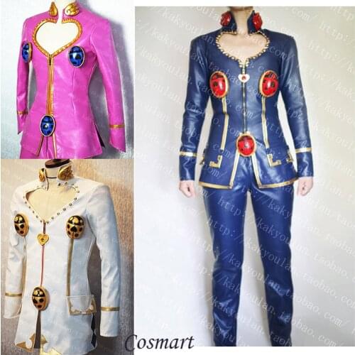 [Customize] Anime JOJOS Bizarre Adventure Giorno Giovann PU Leather Gothic Pink/White/Black Uniform Cosplay Costume Halloween C