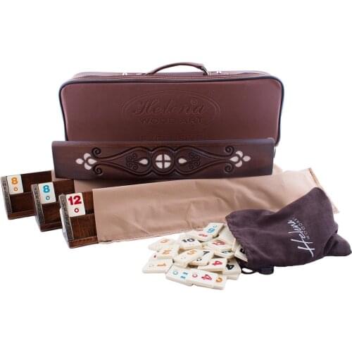 Vip Rummy Okey Team Game Set Ovoid Wood 42x8x6 Cm Big Size Vintage Rustic Professional Design Mosaic Motifs Handmade Arts