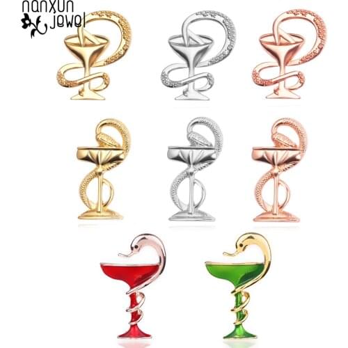 New Snake Cup Enamel Doctor Nurse Brooch Pin Men Women Denim Jackets Collar Badge Pin Button Brooches Bag Accessories