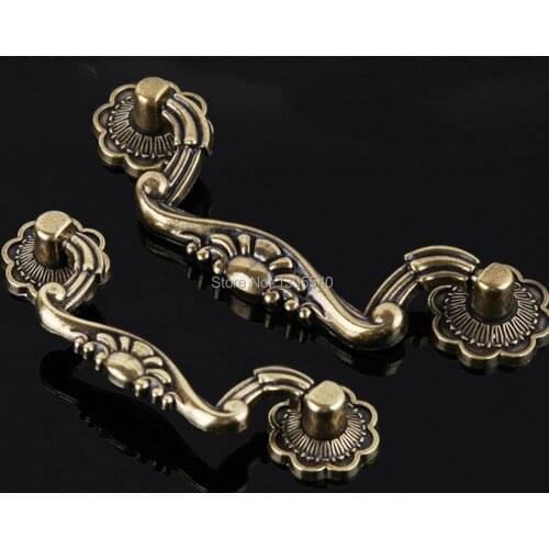 New 2pcs 76mm Antique Cabinet Drawe Handle Kitchen Handles Knos Euro-Style Vintage Wardrobe Knobs Drawer Knobs Bars Pulls
