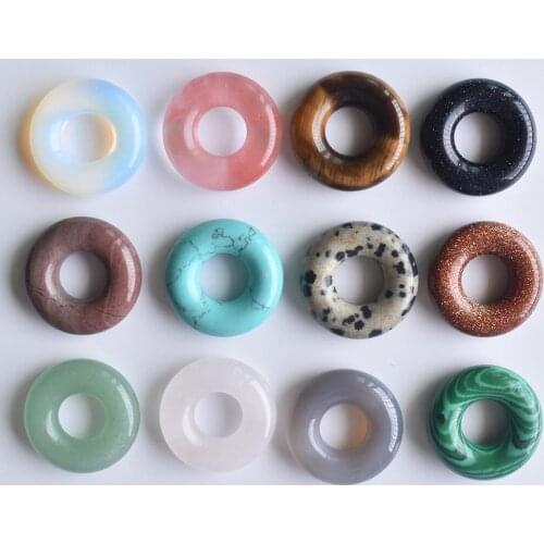 Wholesale 12pcs/lot Fashion high quality natural stone mix circle donut charms Beads 20mm for jewelry accessories making free