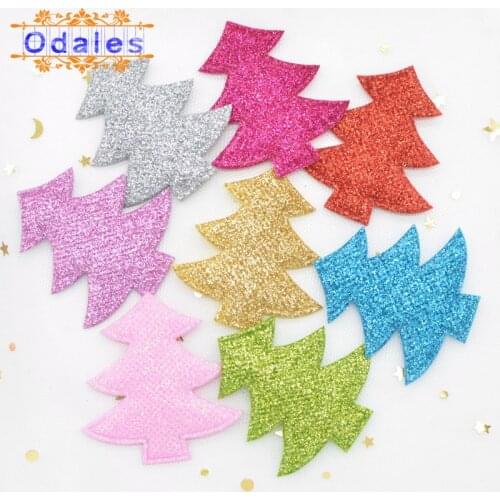 50Pcs/lots Glitter Christmas Tree Pattern Patches DIY Crafts Stickers Padded Patches for Party Decoration Supplies