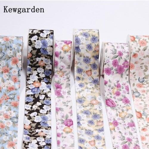 Kewgarden Floral Pattern Cotton Linen Ribbon 1" 1.5" 25mm 38mm Handmade Cratfs DIY Hairbow Accessories Gift Packing 10 Yards