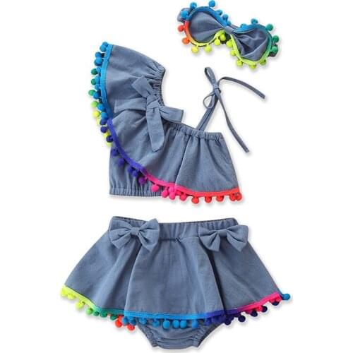 Popodion Summer 2021 Childrens Swimwear Sling Top + Culottes CHD20401