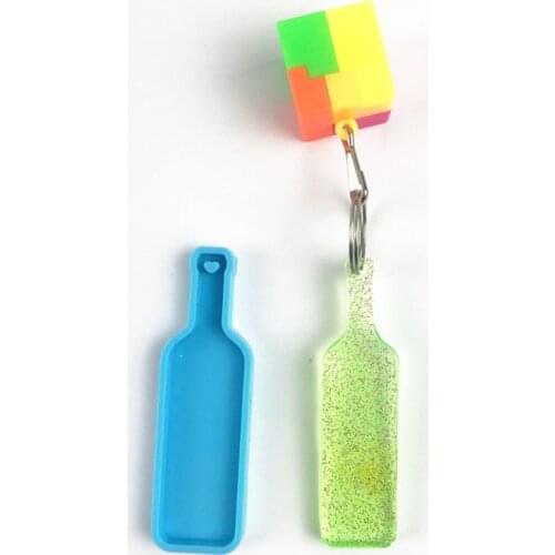 R58E 4 Pcs Wine Bottle Keychain Epoxy Resin Mold Jewelry Pendants Silicone Mould DIY Crafts Decoration Casting Tools