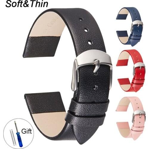 Watch Band Genuine Leather 14mm 16mm 18mm 20mm 22mm Thin Smooth Watch Straps Belt Bracelets for DW Watches Galaxy Watch Gear S3