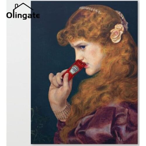 Retro Maid Eats Ketchup Wall Picture Vintage Portrait Canvas Painting One Piece Canvas Poster Home Decor for Living Drawing Room