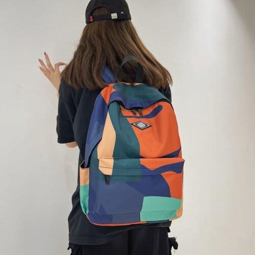 ABQP Womens School Backpack Large Capacity Laptop Backpack Bags For Women Patchwork Nylon Girls Travel Backpack Bags