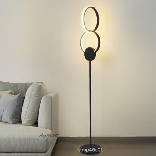 Modern Personality Floor Lamp Led Rings Black Free Stand Light Lamps Living Room Decoration Bed Room Standing Beside Table Lamp