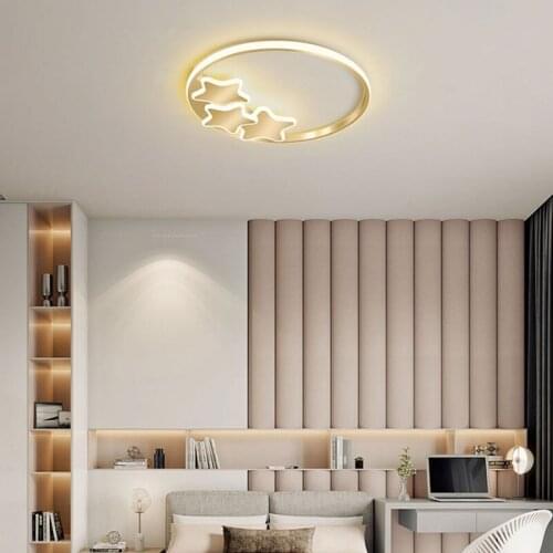 Modern Gold Star LED Ceiling Chandelier for Bedroom Living Dining Childrens Room Kitchen Corridor Home Indoor Decorative Lamp