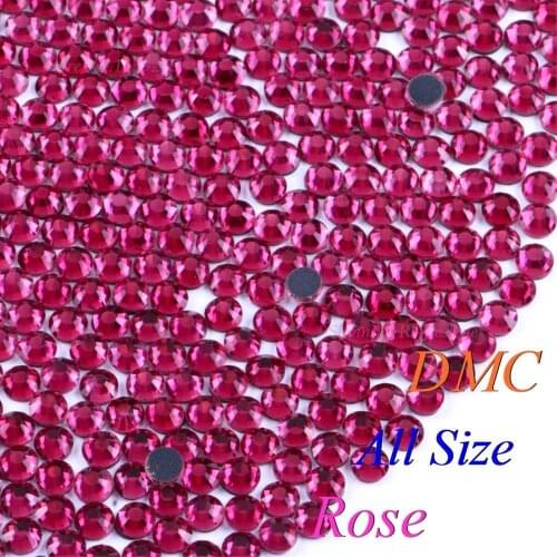 DMC Rose SS6 SS10 SS16 SS20 Glass Crystals Hotfix Rhinestone Iron-on Rhinestones DIY Garment With Glue 1440pcs/pack