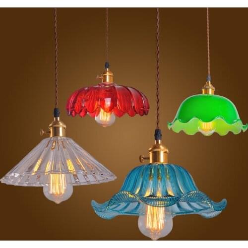 Glass Pendant Light Vintage Ceiling Lamp Multi Colorful Cystal Glass Cafe Bar Club Coffee Shop