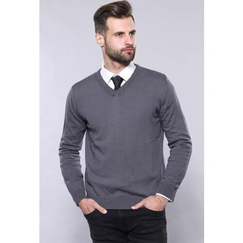 V Neck Dark Grey Sweater Wessi