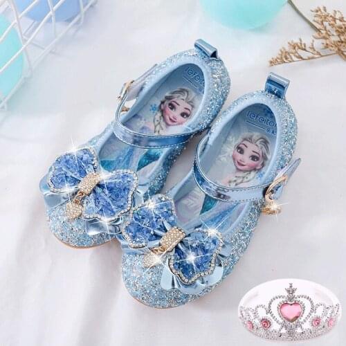 Disney elsa princess shoes new girls frozen shoes children soft sole leather shoes show crystal shoes baby sandals
