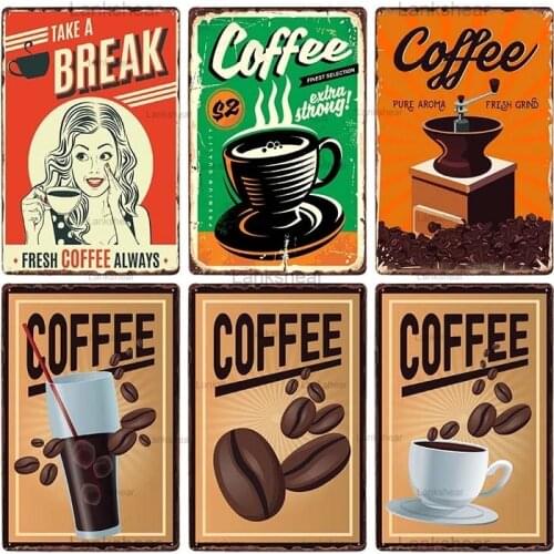 Vintage Cafe Tin Signs Plate Restaurant Shop Cafe Bar Club Home Wall Decoration Retro Coffee Time Metal Plaque Painting 20X30Cm