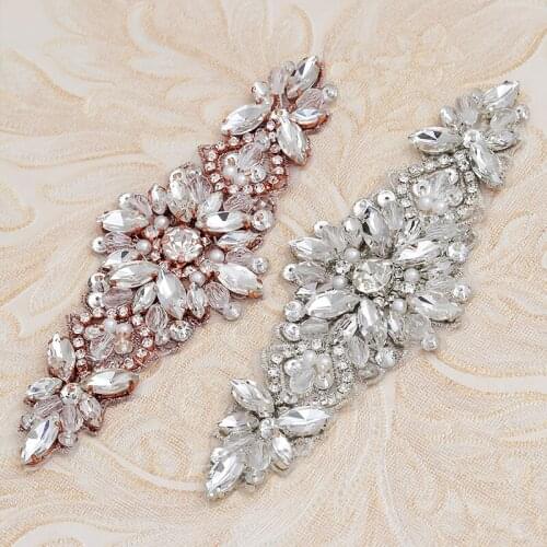 YANSTAR(10pcs) Wholesale Bridal Sash Rhinestones Pretty Appliques With Beaded Rose Gold Crystal For Wedding Dress Belt YS994