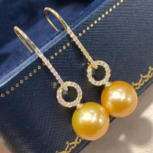D822 Pearl Earrings Fine Jewelry 925 Sterling Silver Round 8-9mm Fresh Water Golden Pearls Drop Earrings for Women Fine Presents