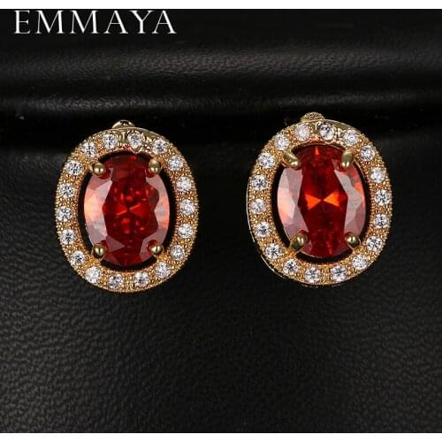 Emmaya Luxury Semi-Precious Stone Earring Red Crystal Zircon Stone Stud Earrings For Women