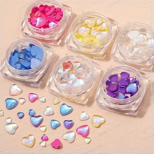 1 Box Nail Heart-shaped Aurora Translucent Red Blue Yellow Pink Crystal Rhinestone Nail Art Decorations DIY Nails Accessories