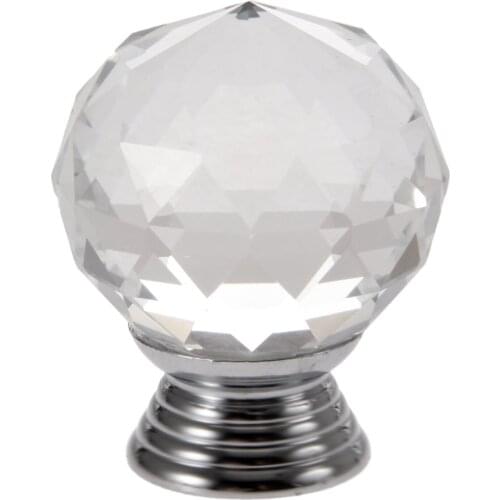 1pc Diamond handle Crystal Glass ball knob 30mm clear White Black furniture parts hardware kitchen Cabinet Drawer Pull screws