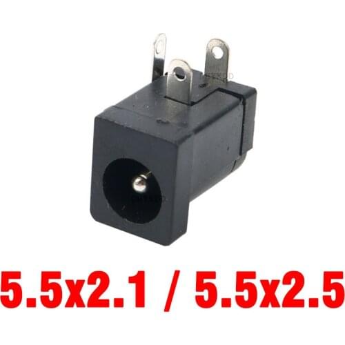 10pcs/lot PCB Mount 5.5 x 2.1 5.5x2.5 mm Female DC Power Jack Plug Socket Connector DC005 Black 5.5*2.5/2.1MM