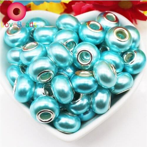 10Pcs Blue Light Color Resin Murano European Beads Large Hole Round Bead Rondelle Spacer 14x8mm Fit Snake Style Charm Bracelet