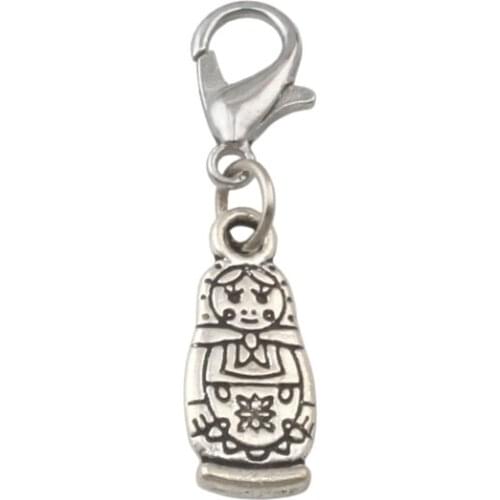 100Pcs Tibetan Silver Zinc Alloy Russian Doll Charms Bead With Lobster Clasp Fit Charm Bracelet DIY Jewelry 7.5x31.5mm A-346b